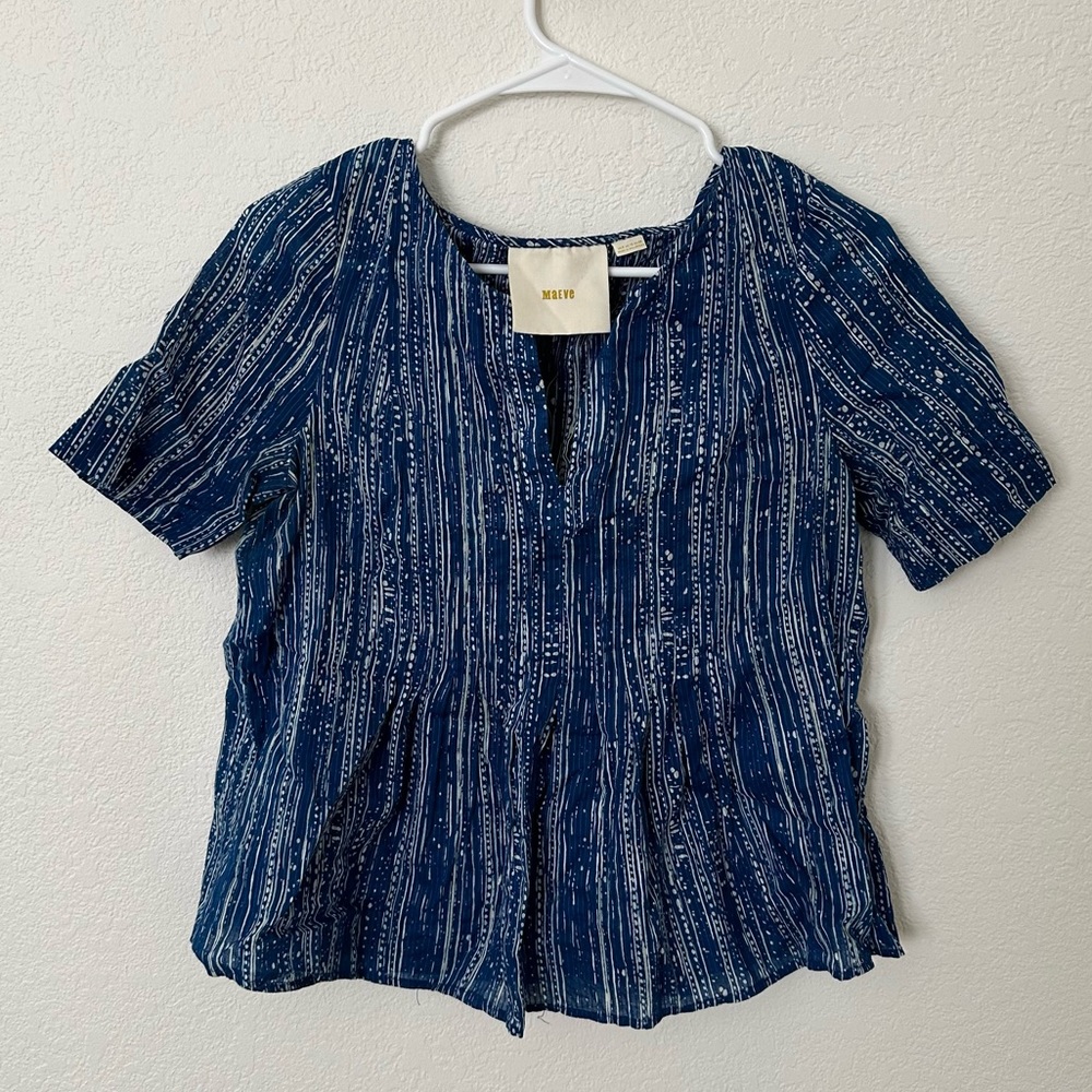 Maeve Blue Cotton Summer Blouse